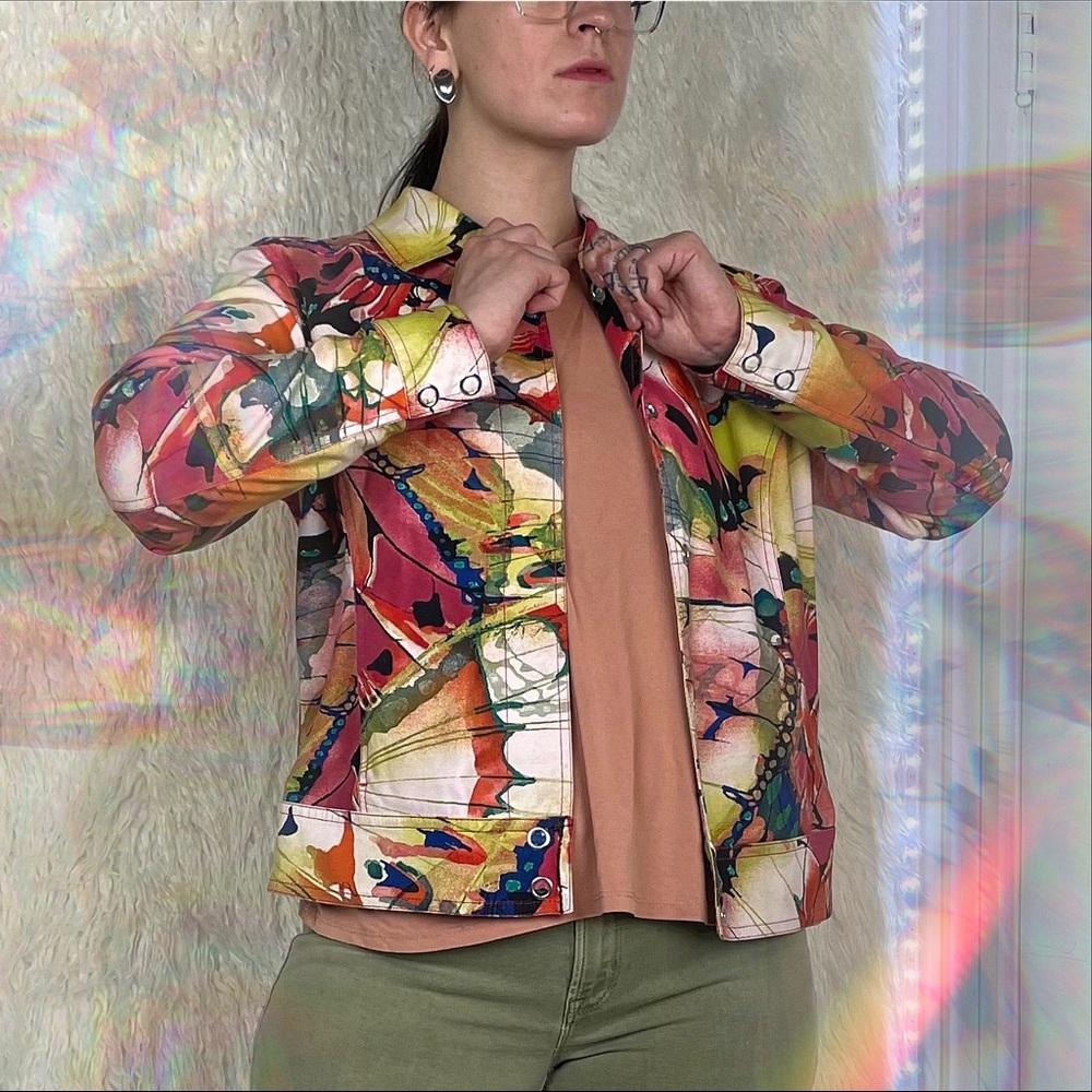 Abstract Colorful Butterfly Wings Button Up Jacket